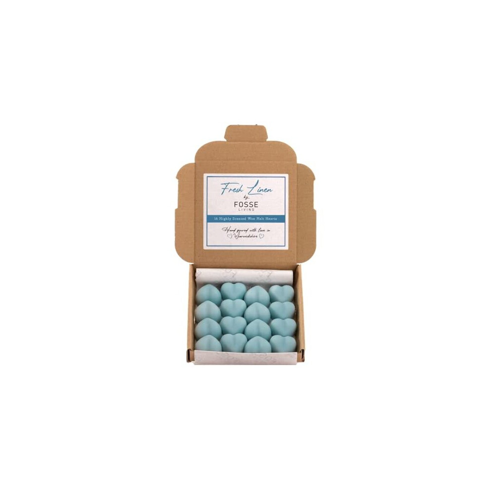 Fresh Linen Wax Melts 16 Pack Strong Scented Heart Shaped Soy Melts Up to 96Hr of Scent Per Box Hand Poured in The UK Vegan Plastic Free Long Lasting