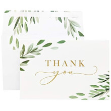 4x6 Greenery Leaves Gold Foil Thank You Cards Bulk 20Pack Matching PeelandSeal White Envelopes Assorted Set Watercolor Birthday Party Baby Shower