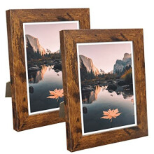 7x5 inch Photo Picture Frame Weathered Brown Wood Pattern2 Packs Real Glass Front for Tabletop or Wall Mount