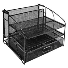 Desk Organiser 3 Tray wSliding Drawer and Hanging File Holder Black