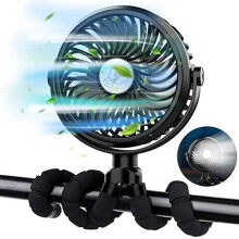 Desk Fan USB Stroller Fan 3 Speeds Adjustable Handheld Portable Fan with Flexible Tripod 360 Rotating Battery Powered Cooling Pram Fan Pushchair Fan