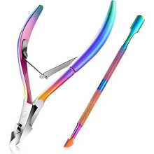 Easkep Nagelriem Trimmer met Duwker, Professionele Rvs Nagelriem Cutter Nippers Regenboog Sterk Pedicure Manicure