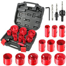 BiMetal Hole Saw HYCHIKA 17 PCS Hole Saw Set with 11PCS 19mm68mm Saw Blades 2 Mandrels 3 Drill Bits 1 Hex Key Cutting Depth 40mm Perfect for Drilling