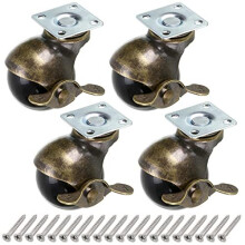 4 Pcs 50mm Ball Castor Wheel Plate Castor with Brakes Antique Plate Swivel Caster for Furniture Chair Coffee Table Sofa Load Capacity 30kg Per Castor