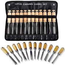 Professional Wood Carving Chisel Set 12 Piece Sharp Woodworking Tools wCarrying Case Great for Beginners