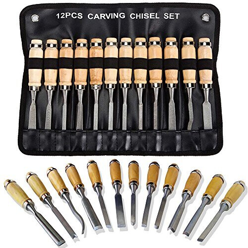 Professional Wood Carving Chisel Set 12 Piece Sharp Woodworking Tools wCarrying Case Great for Beginners