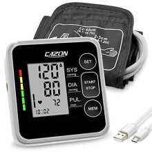 CAZON NHS Approved UK Upper Arm Blood Pressure Monitor - 22-40 cm Cuff, 240 Memory for 2 Users, Irregular Heartbeat Alert, USB/Battery