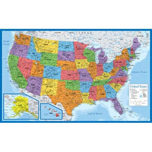 Laminated USA Map 18 x 29 Wall Chart Map of The United States of America Made in The USA Updated Laminated 18 x 29
