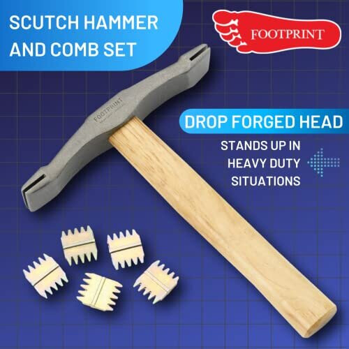 Footprint Scutch Hammer and Combs Set MasonryBricklaying Tools Double Ended 5 Combs Included Comfortable Hickory Handle Essential Builders Hand Tools for a 1
