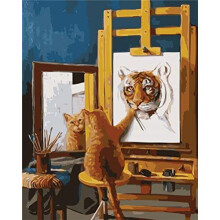 DIY Paint by Numbers Kits Amiiba I am Tiger A Cute Cat Painting 16x20 inch Acrylic Painting by Number Wall Art Crafts Cat Without Frame