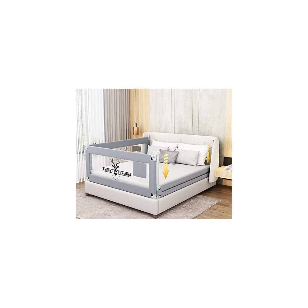 Toddlers Bed Rails Extra Long Swing Down Baby Bed Guards Fold Down Safety Bedrail with Dear Pattern Kids Guardrail for Twin Double Full Size Queen