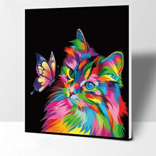 Paint by Numbers for Kids Adults Beginner DIY Canvas Painting Gift Kits for Home Decoration Colorful Cats and Butterflies 12 x 16 inch Wooden Frame