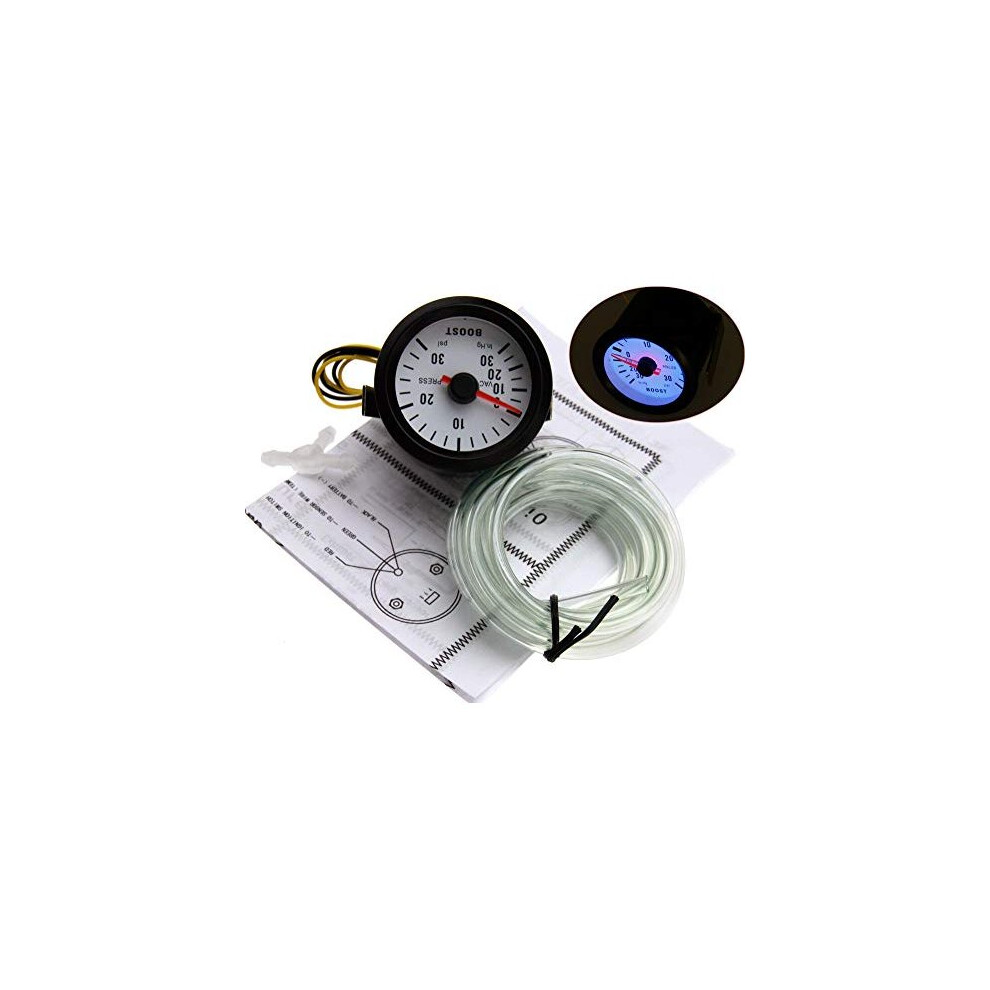 52Mm Dials Psi Motor Pointer Car Turbo Boost Gauge Led Display 172Cm Hose Blue/Light 6973555804697