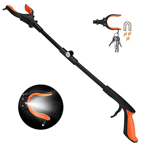 Kekoy Extendable Grabber Reacher Tool With Headlight, 32 Inch Foldable