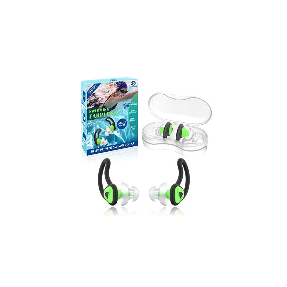 2 Pairs swimming ear plugs adults reusable silicone waterproof swim water ear plugs for swim ear protectionswimmers shower bath poolGreen