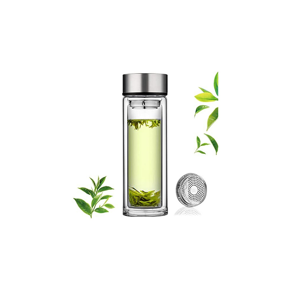 Tea Flask Tea Infuser Bottl Double Wall glass Portable Travel Mug Tea Tumbler Water Bottle Diffuser Bottles Tea Cup for Loose Tea Flower Herbal Tea