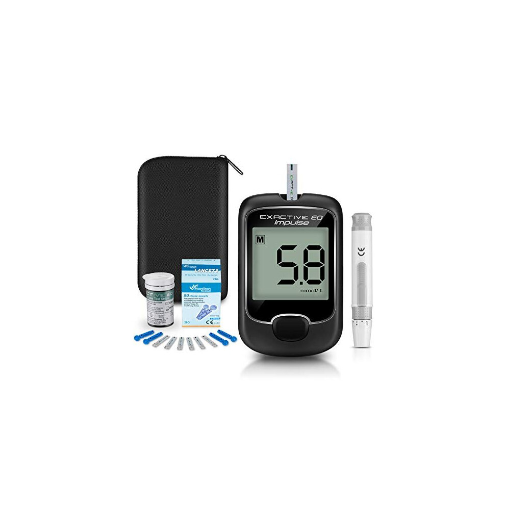 Blood Glucose Monitor Meter Diabetes Testing Kit Blood Sugar Tester Kit with 25 Test Strips and 25 Lancets for UK Diabetics in mmolL by Exactive EQ