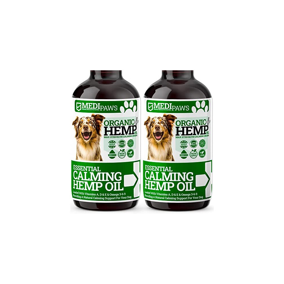 Medipaws Hemp Oil for Dogs Twin Pack x2 Dog Calming Organic Hemp Oil Omega 3 6 9 Certified High Strength 50000mg