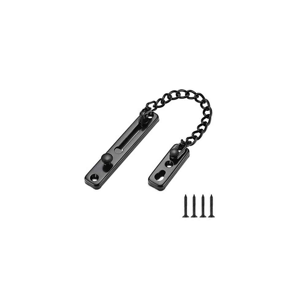 JINXM Door Security Chain Sliding Bolt Latch Guard Safety Catch Guard with Spring AntiTheft Press Lock with 4 ScrewsStainless Steel Matte Black for