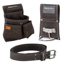 Leather Tool Belt Pouch with Multi Pockets Hammer Loop Drill Holster Work Tool Organiser Storage with Belt Adjustable Waist For Carpenters Gardeners