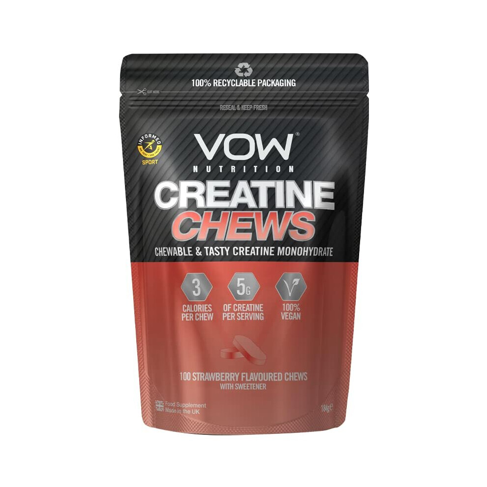Creatine Chews100 Strawberry Flavoured Chews Creatine Monohydrate Convenient Tasty Chewable Creatine Informed Sports Approved Strawberry