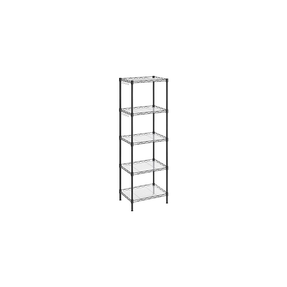 Kitchen Shelf 5Tier Wire Shelving Unit Narrow Storage Rack with 4 Hooks Bathroom Shelf with PP Shelf Liners HeightAdjustable Metal Shelves for