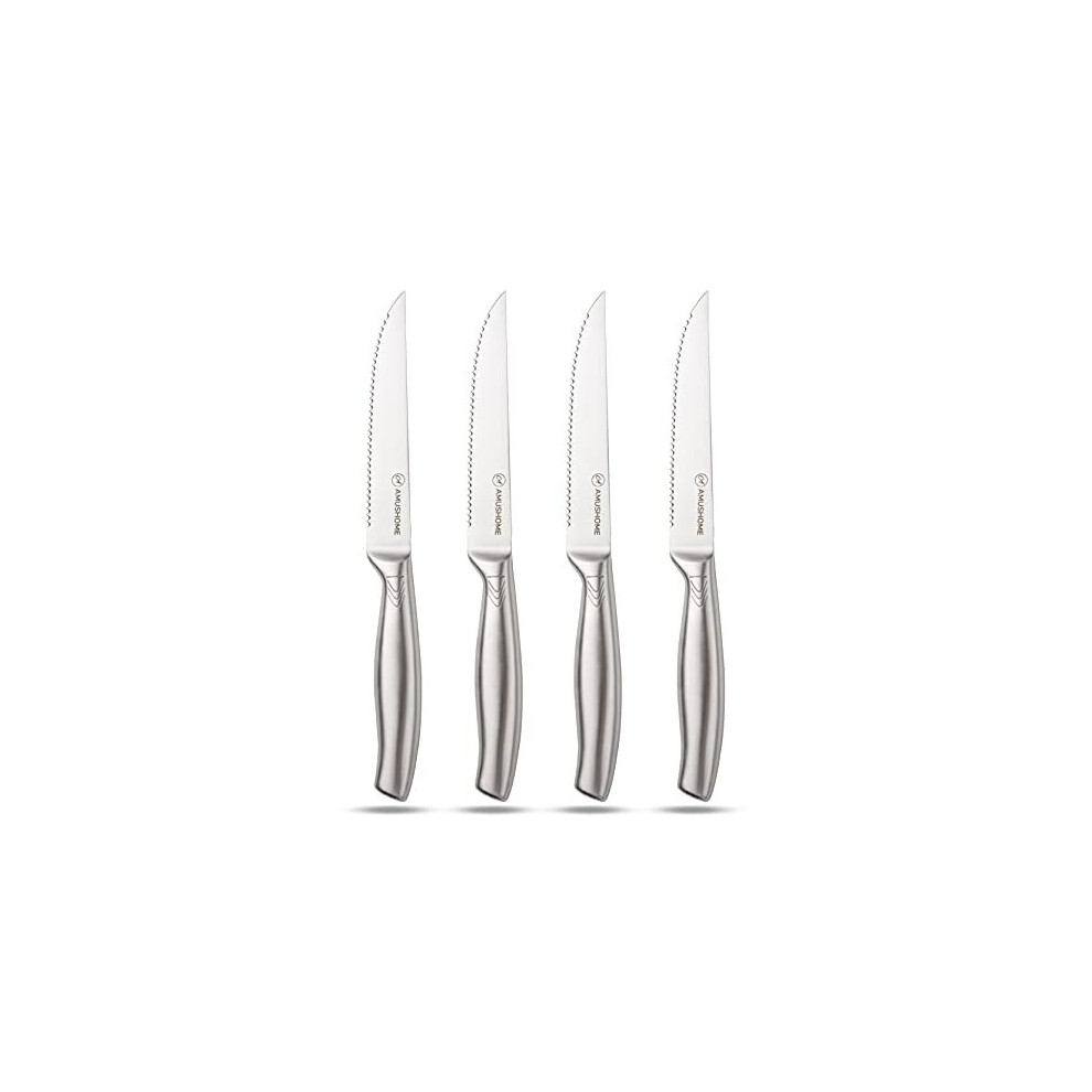 Steak Knives Set of 4 Stainless Steel Steak Knife with Sharp Serrated Edge Ergonomic NonSlip Handle RustProof ScratchResistant