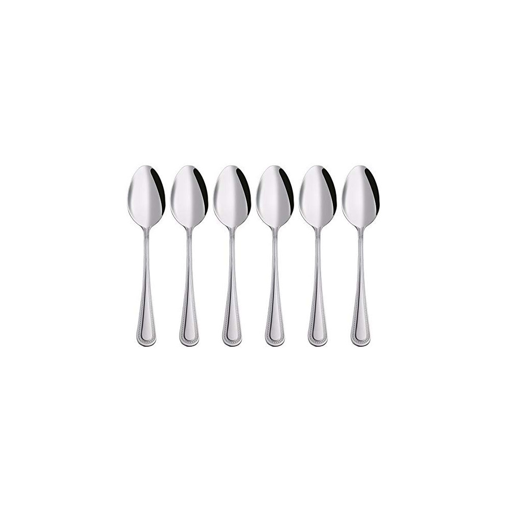 6PCS Stainless Steel Classic Bead Teaspoons Stainless Steel Teaspoons Mirror Finish Modern Design with Scalloped Edge Used in a Home Kitchen or Dining