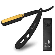 Cut Throat Razors Powder Coated Stainless Steel Straight Razor Barber Razors for Shaving Shavette with Leather Cover Barber Blade with 24K Gold Swing