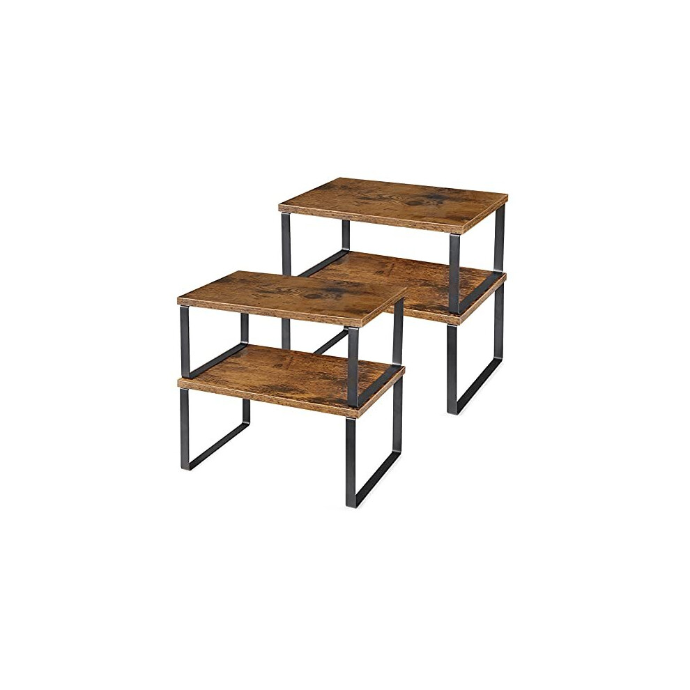 Hitee Cabinet Storage Shelf Organizers Stackable Expandable Kitchen Spice Racks Countertop Shelves Set Of 4 Wood Storage Racks For Kitchen Table Brown