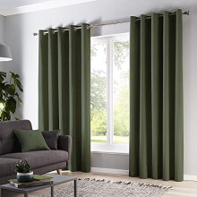 Sorbonne 100 Cotton Pair of Eyelet Curtains 66 Width x 90 Drop 168 x 229cm in Bottle Green