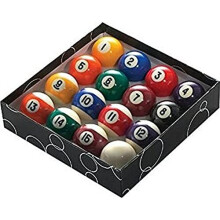 16 Ball Pool Set Tournament 1 78 475mm Diameter Spots Stripes Black Cue Balls Boxed