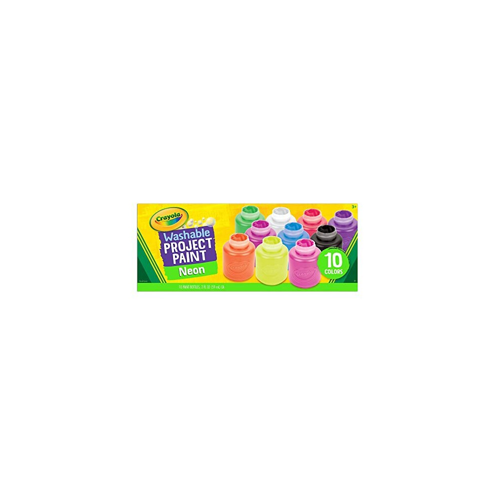 Crayola Washable Neon Paint 2Oz 10-Pack - Non-Toxic Iridescent Colors For Kids' Art & Crafts