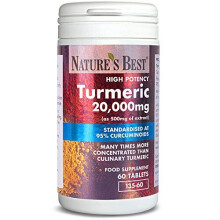 Turmeric 20000mg as 500mg of Extract High Strength 95 Curcumins 60 Vegan Tablets 2 months Supply UK Made One of The UKs Strongest and purest Turmeric