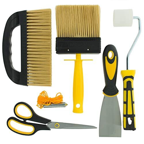 10321 Task Partner Wallpaper Kit with Paste Smoothing Brush and Tools for Wall Paper Hanging 6 piece pack set Black