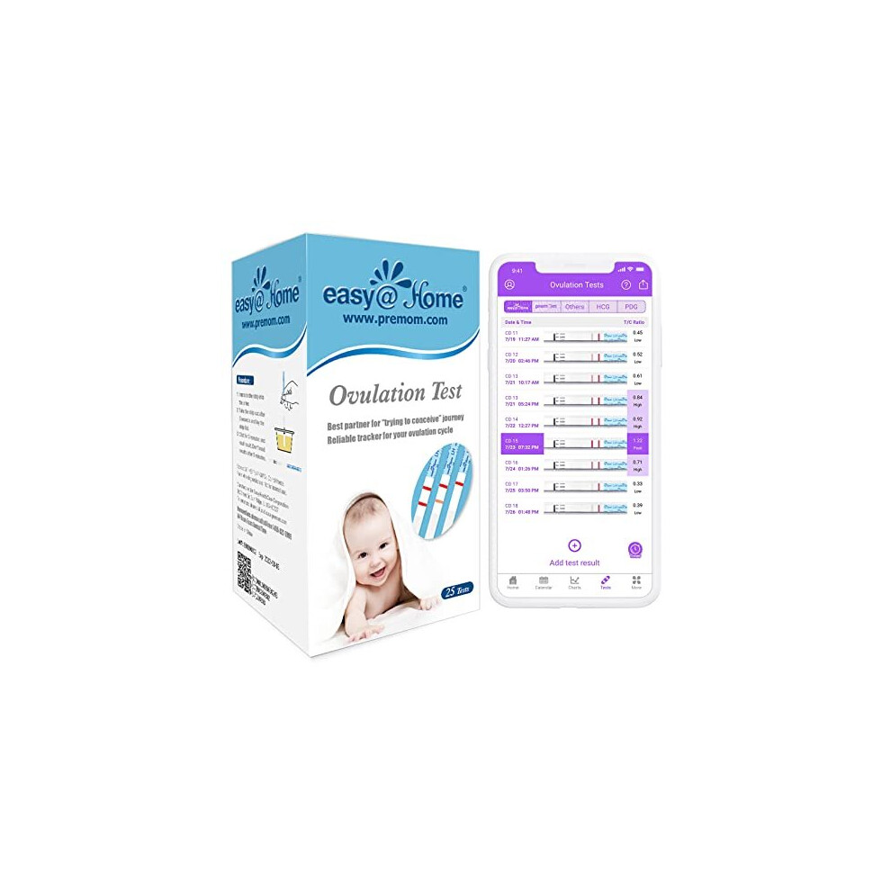 25 x Ovulation Test Strips Ovulation Predictor Kit Powered by Premom Ovulation Predictor iOS and Android App 25 LH Strips