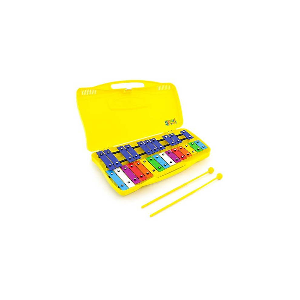 XYL50CL 25Note Chromatic Glockenspiel Two Beaters Yellow Case Ideal Introduction to Musical Harmony Metallophone Xylophone