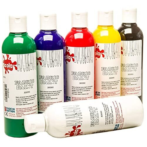 6 x 300ml Fabric Paint Assorted Colours Set FAB3006A