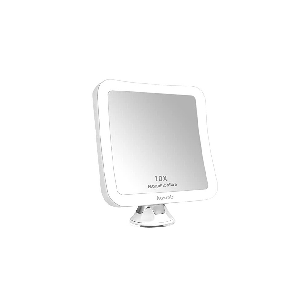 AuxmirWall Mount 10X Magnifying LED Lighted Makeup Mirror with Suction Base 360 Swivel Cordless Vanity Mirror for Home and Travel Battery Included