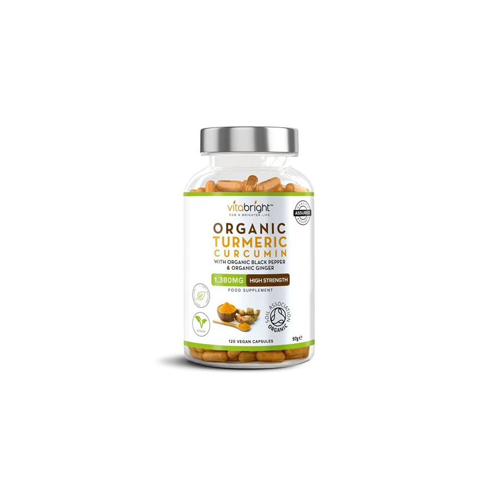 Vitabright Black Organic Turmeric Curcumin High Strength 1380Mg Per Serving With Organic Pepper Organic Ginger Soil Association Certified Organic 120 Vegan