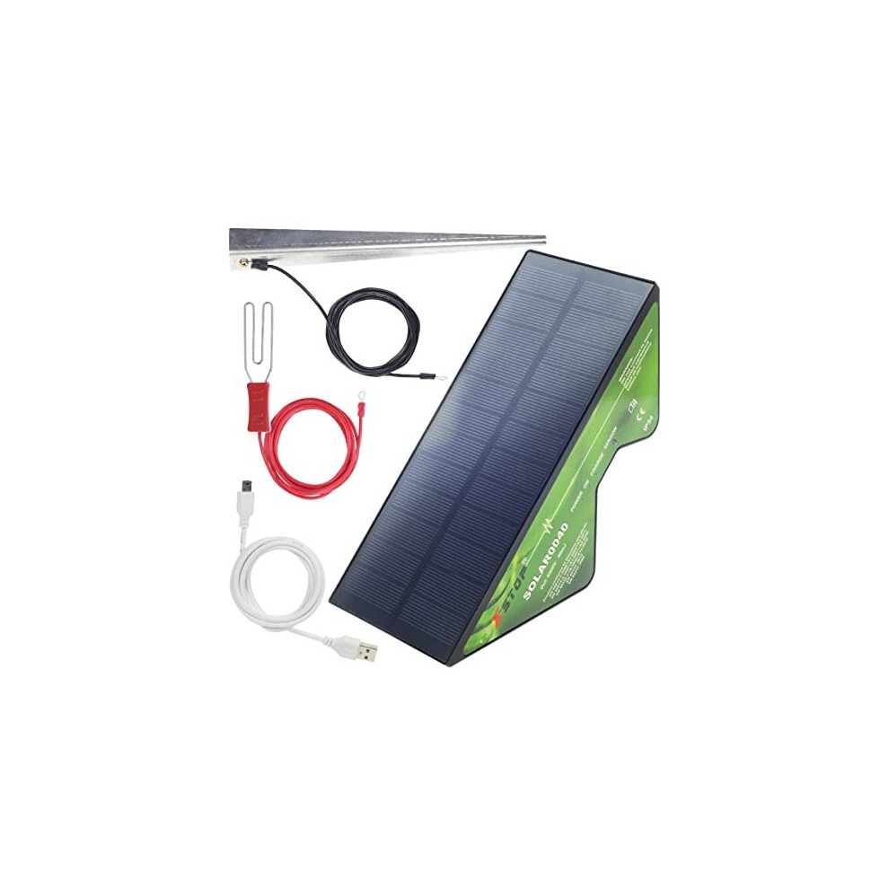 Solar Powered Electric Fence Energiser Xstop 0040 2 Km Range Full Kit Includes Earth Stake And All Leads Plus Usb Charge Cable For Horses And Other 5060560823780