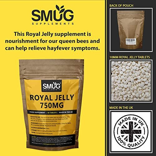 Royal Jelly Tablets 750mg Easy to Swallow Royal Jelly Supplement Boosts Energy Levels and Helps