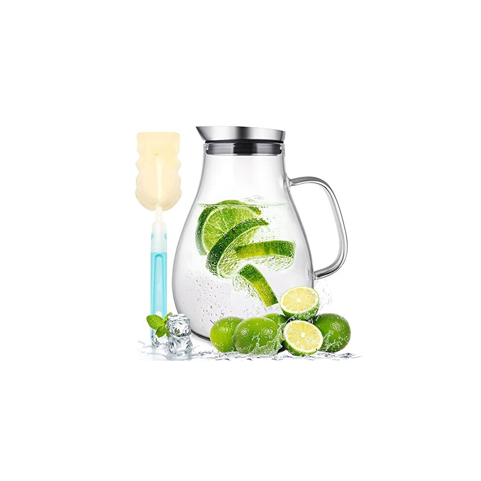20 Litre Glass Jug with Lid Water Carafe Jug for HotCold Water Iced Tea and Juice Drink 1 Free LongHandled Brush Included