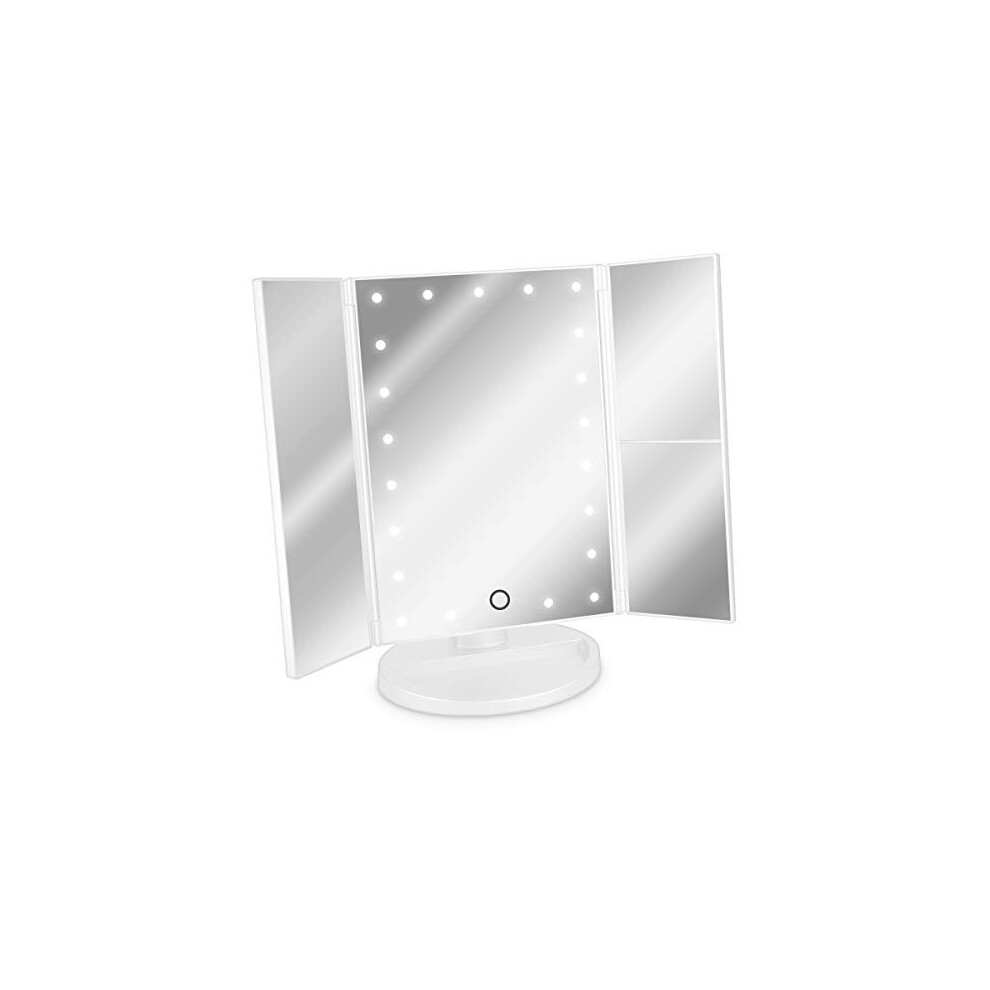 LED Foldable Cosmetic Mirror 2x 3x Magnifying Vanity Mirror Stand Tray Easy Storage Lighted Makeup Mirror Matte White