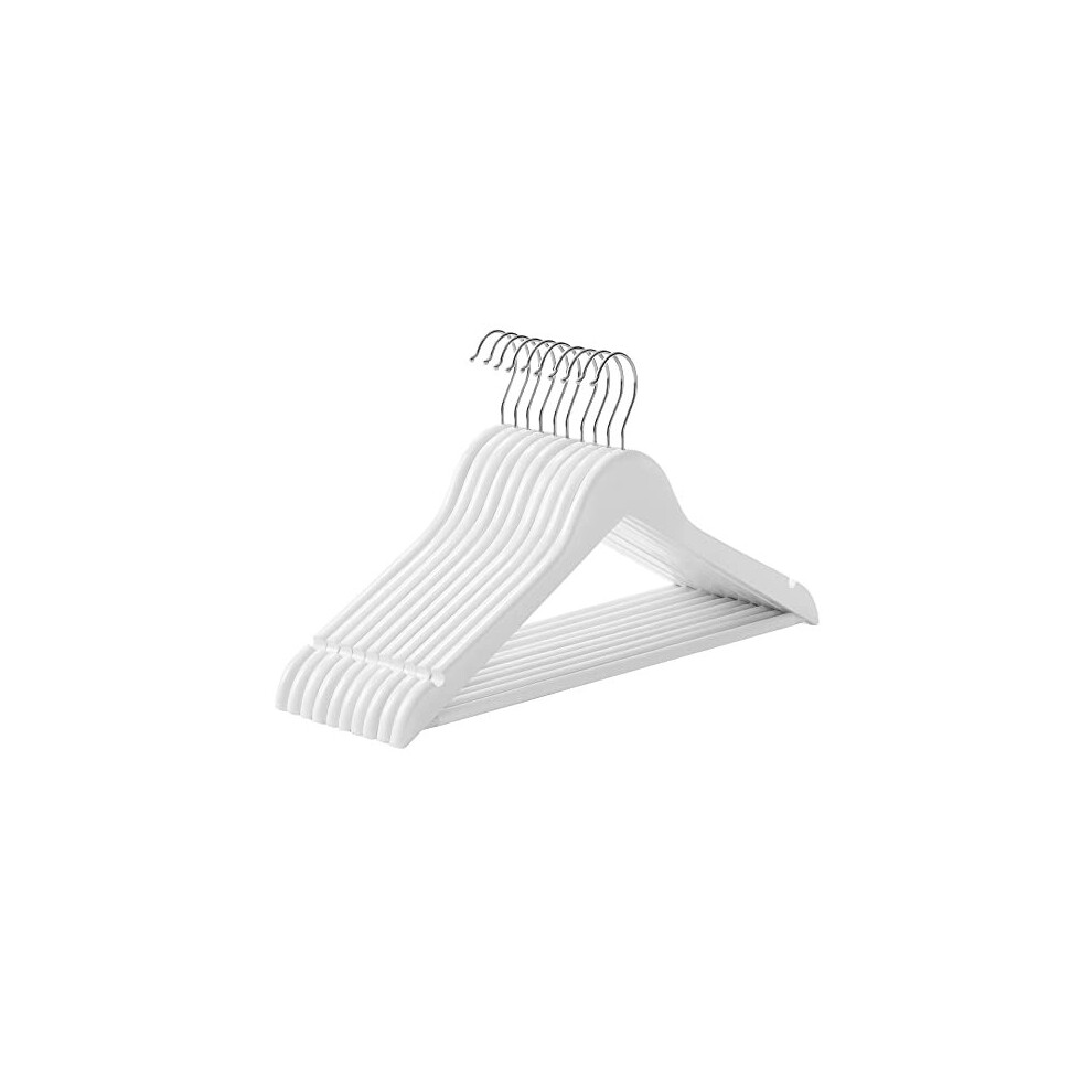 Songmics Wooden Hangers Set Of 10 Coat Hangers Clothes Hangers With Shoulder Notches Antislip Trousers Bar 360 Swivel Hook For Suits Shirts Coats And White