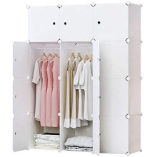 12 Cube Clothes Closet Plastic Wardrobe with Doors 2 Hangers Deeper Cubes than Normal 45 cm vs 35 cm for Larger Capacity White