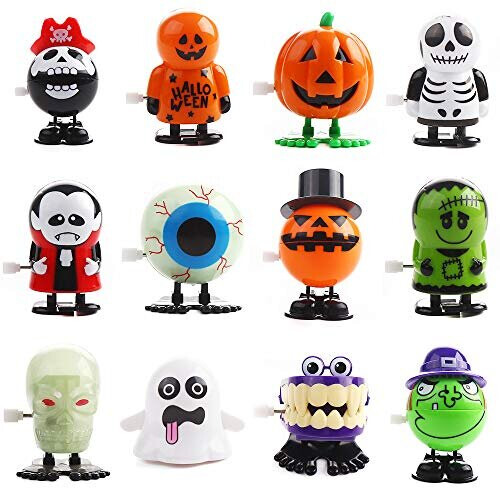 12 Pieces Halloween Party Toys Set Halloween Windup Toys for Kids Novelty Pumpkin Skull Ghost Spring Toys