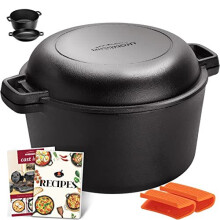 2 in 1 Cast Iron Dutch Oven with Cookbook Recipe 5 QT Dutch Oven Pot 16 QT Dual Function Skillet Lid Pre Seasoned with Handle Covers for Camping Home