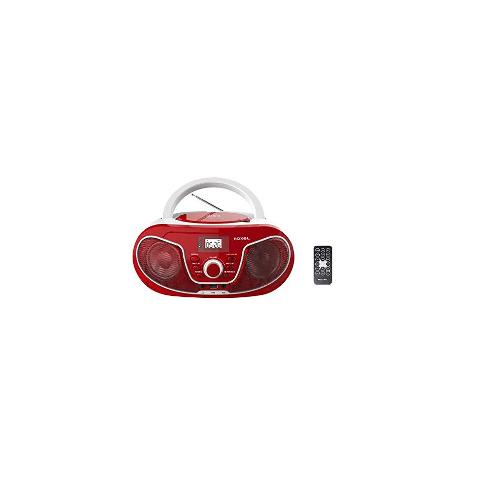 Rcds70bt Portable Boombox Cd Player With Bluetooth Remote Control Fm Radio Usb Mp3 Playback 35Mm Aux Input Headphone Jack Led Display Red 7061254286148