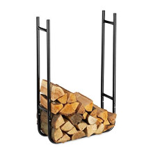 Slim Firewood Rack Metal Log Holder for In and Outdoor Use Wood Pile Shelf HWD 90x60x20 cm Black